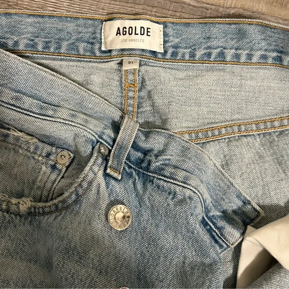 Agolde Blue Criss Cross Straight Leg Jeans High-Rise - Picture 4 of 6